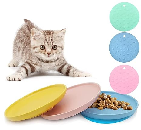 3 teilige NIXBYO Katzennapf Flach Futternapf,Keramik Katze Napf - 3er Set Katzennäpfe Bunt - Katzenschüssel Porzellan Futterschale - Flache Katzenteller - Katzenfutter Napfset - Ø15