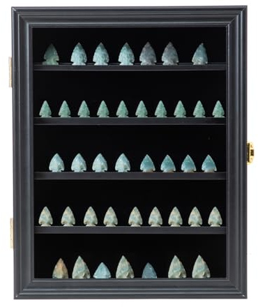 Arrowhead Display Frame Case Native American Arrowhead Stand Wood Wall Mount Arrowhead Shadow Box Cabinet with UV Protection Acrylic Glass Door for Agate Opal Crystal Stone Spear Collections, Small