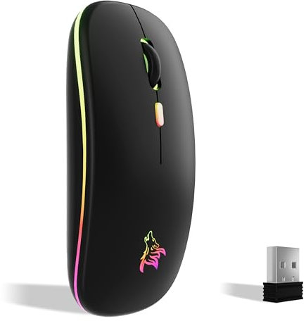 TQQ Mouse wireless ricaricabile, mouse retroilluminato a 7 colori con mini ricevitore USB da 2,4 GHz, mouse gaming, Compatibile con laptop, PC, Mac, Computer, Chromebook, Notebook