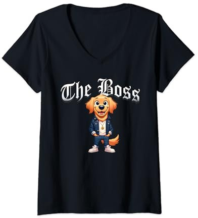 Damen Golden Retriever Hundejacke The Boss T-Shirt mit V-Ausschnitt