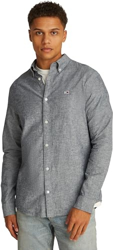 Tommy Jeans Chemise Homme Linen Blend Regular Fit, Bleu (Dark Night Navy), M