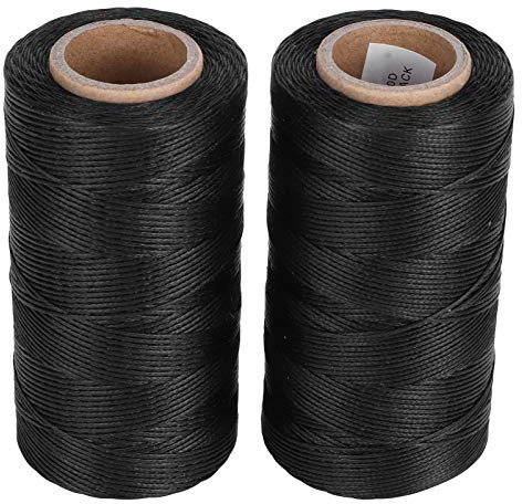 Rankomu 2 rotoli di filo cerato per cucire la pelle, in poliestere nero, resistente, 260 m per rotolo, per fai da te, riparazione di scarpe, rammendo tende e portafogli (cavo cerato piatto da 1 mm)