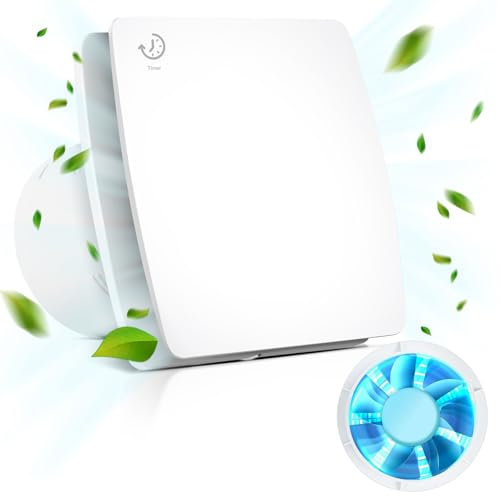 Focxoio Badlüfter 100mm mit Nachlauf 5 Timer Verzögerungsfunktion, 12W Abluftventilator mit Rückstauklappe, 95m³/h 34dB Wandventilator Lüfter für Wand-, Decken- & Fenstermontage