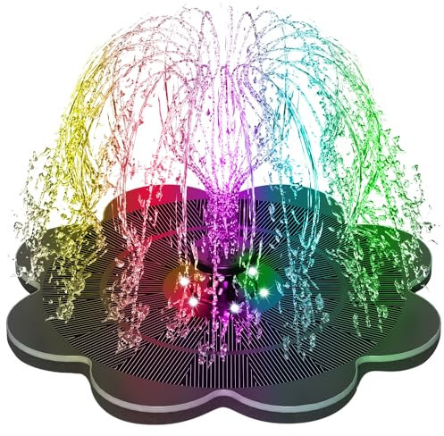 SZMP Solar Springbrunnen LED, 2025 Neue 3.5W Glas Solar Teichpumpe mit 2000mAh Akku, 7 Effekte & 4 Fixe Rohre Solar Wasserpumpe, Solar Schwimmender Fontäne Pumpe für Garten, Teich, Vogel-Bad