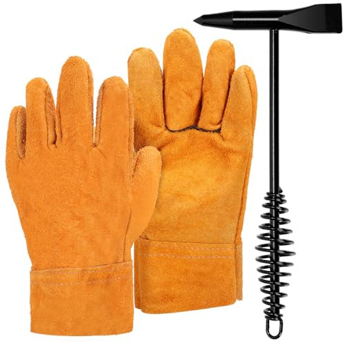 Mardatt 10 Inch Welding Chipping Hammer Coil Spring Handle and 10 Inch Welding Gloves for Removing Slag and Welding Residue