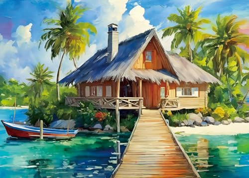 Bullglesup Puzzle pour adultes 1000 pièces, maison en bois avec affiche, pièces parfaitement emboîtées, lettres à l'arrière, pas de poussière, cadeau pour personnes âgées (70 x 50 cm)