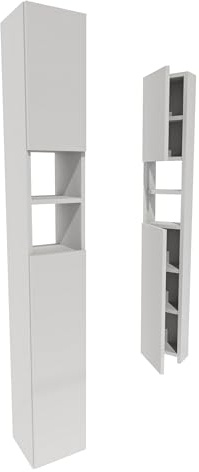 möbelkap Badezimmerschrank Weiß 24×31×172 cm – Badschrank Hochschrank schmal, modernes Badmöbel mit Türen & offenen Fächern, viel Stauraum für Handtücher und Kosmetik