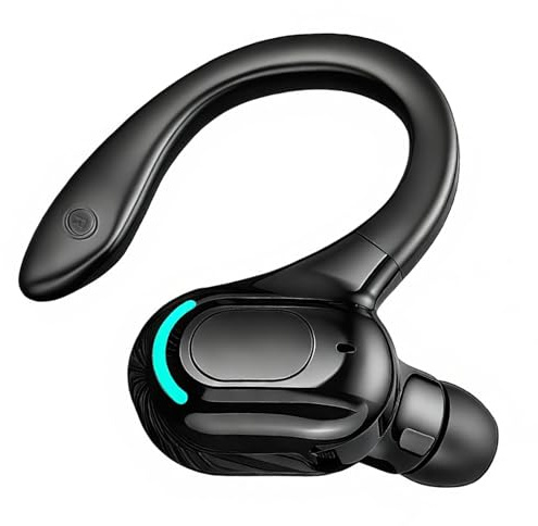 Kryolithm Oreillette Bluetooth sans Fil Mono, Autonomie 20h, V5.2 Kit Main Libre Professionnel avec Micro à ecouteurs de Bruit pour iPhone Android PC, Bureau, Conduite, Sport, oreillette Tour 360°