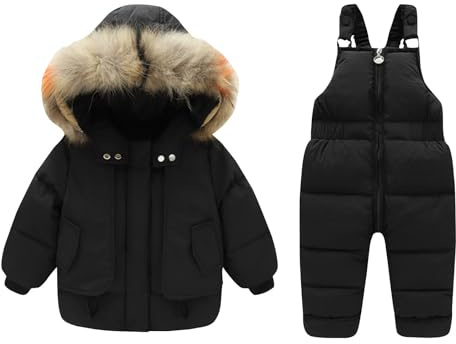 Combinaisons de Neige Enfant Fille Combinaison de Ski Enfants Veste de Duvet à Capuche et Pantalons de Neige Hiver Ensemble 2 Pièces Garçon Noel Pantalon de Ski et Doudoune pour 1-7 ans