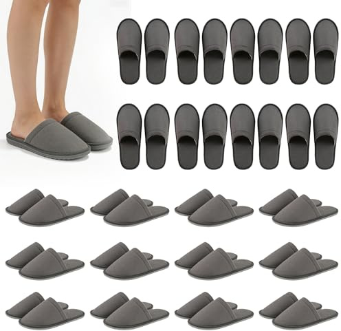 GOEDCH 20 paia di pantofole Spa: 6 mm di spugna grigia, pantofole per hotel, antiscivolo, per ospiti, in spugna, per hotel e casa