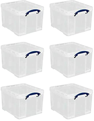 Really Useful 35 Litre Plastic Storage Box, Clear, Pack of 6 boxes, MEGA-DEAL