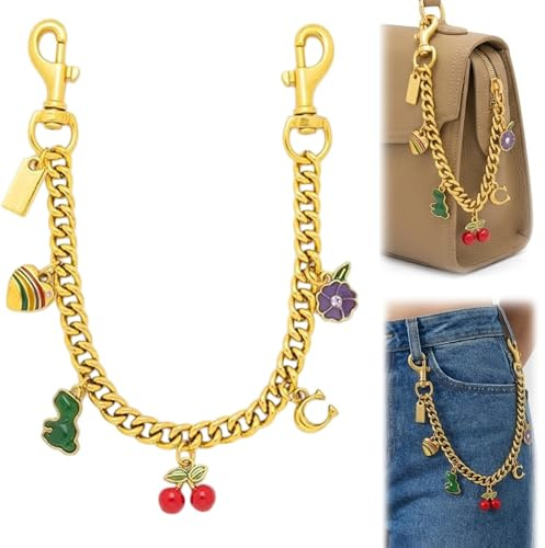 FrostyFlair colgante para bolso, cadena dorada para bolso & extensión de cadena dorada, encantador colgante de cereza, elegante accesorio para bolsos
