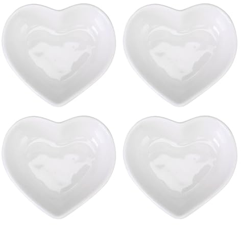 JECOMPRIS Lot de 4 Assiettes en Céramique Cœur, Petites Plateaux Décoratifs Légers pour Accessoires Photo, Décoration Bureau, la Cuisine et Maison, Design Créatif et Facile à Nettoyer