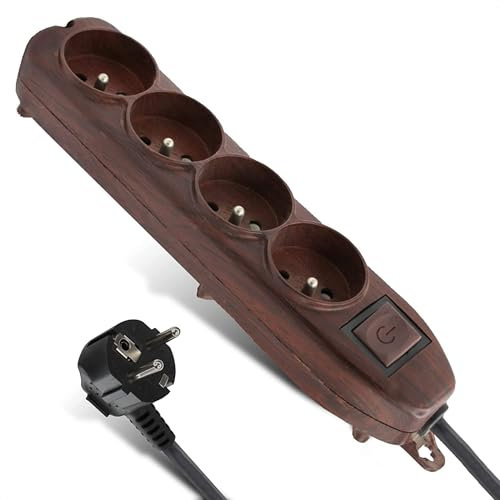 FISHTEC Multiprises Electriques 5 Prises Couleur - Bloc Multiprise Couleur - Interrupteur Général + pour Chaque Sortie + Stickers (Bois)