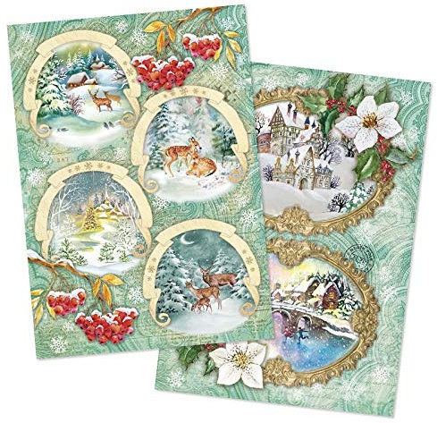Ideen mit Herz - 2 hojas papel de arroz de precioso decoupage, DIN A4, 2 diseños diferentes, vintage, Navidad, etc.