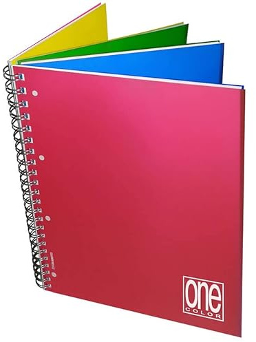 Blasetti - Blocco per appunti One Color 4x4. 4 sezioni per 4 argomenti cambiando i colori delle copertine. 120 fogli, rifinito con spirale - Metà quadretti 5M + metà rigatura 1R