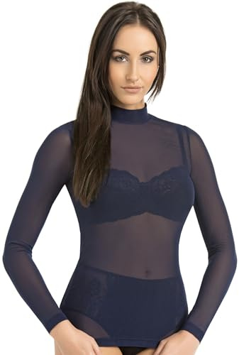 Teyli Haut Soiree Ajustée avec Col Montant - T-shirt Resille - Top Transparent Femme - Haut Transparent Noir Femme - Haut Col Montant - Blouse