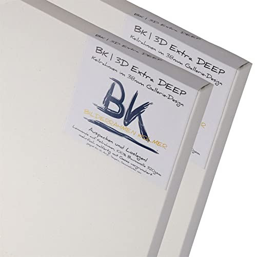 2X BK extra DEEP KEILRAHMEN 70x100cm | Leinwände auf Keilrahmen 70x100 cm | extra hohe Keilrahmen mit Leinwandtuch, große malfertige bespannte Keilrahmen zum Malen