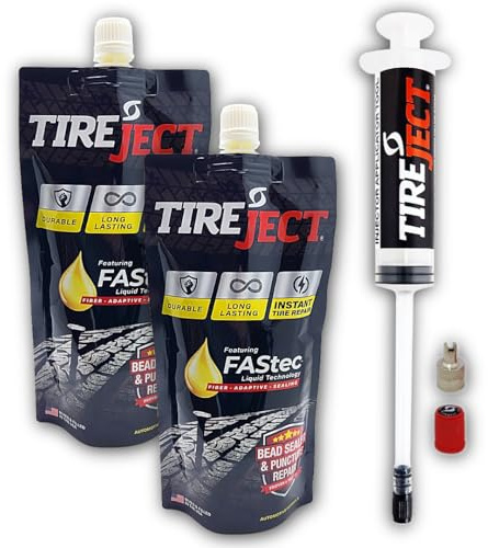 TireJect Kit de sellador de neumáticos y sellador de cuentas 2 en 1 para camiones/SUV de tamaño completo para automóviles (paquete de 2 con inyector)