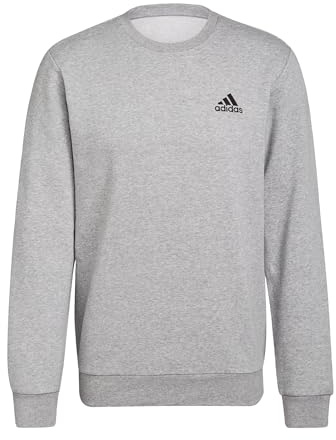 adidas Men's FEELCOZY ESSENTIALS FLEECE SWEATSHIRT , Medium Grey Heather / Black, M