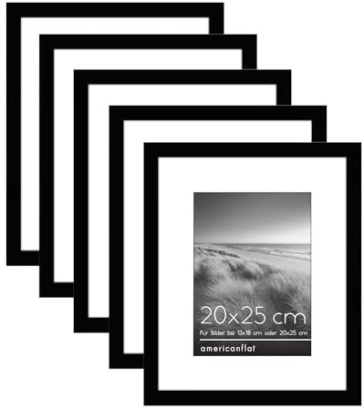 Americanflat Cornice portafoto 20 x 25 cm, colore nero, set da 5, utilizzabile come cornice per foto da 17,8 x 12,7 cm con passepartout o 20 x 25 cm senza passepartout, formato orizzontale e