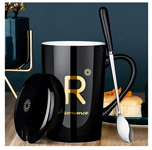 ZZDXW Mug Tazza Ceramica con Coperchio，Coppa con Testo， Tazza dello Smalto con Il Cucchiaio，Tazza di caffè Personalizzata，Tazza Grande per caffè E tè A Colazione - Idee Regalo per Uomo E Donna