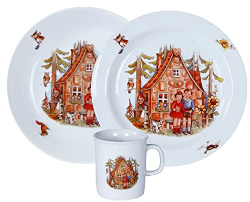 Barndäck 3 delar Porslin vackert färgglatt sagomotiv Hänsel & Gretel av L.E.R.D.93