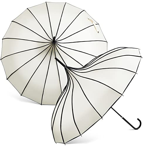 Queekay 2 Pcs Gothic Pagoda Umbrella 36 Large Retro Parasol for Rain or Sun, Wedding Umbrella, Vampire & Gothic Lover Gifts(White)