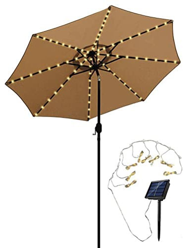 Luci a Ombrello Solare, Illuminazione Parasole Solare con Telecomando 104 LED 8 Modalità Fata Luci per Patio Luce Decorativa Esterno e Indoor
