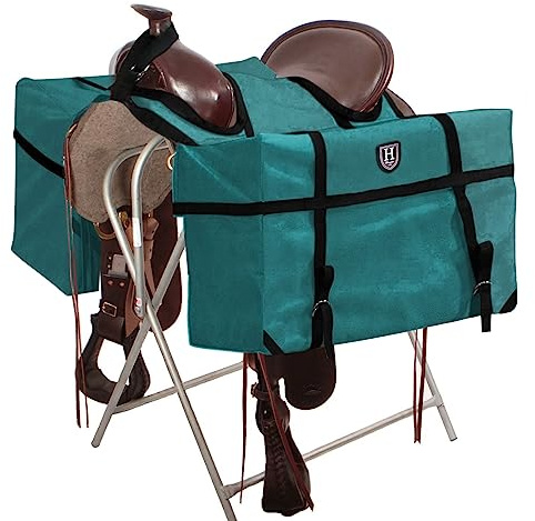 Harrison Howard Durable Versatile Over-The-Horn Contoured No-Bounce Design Saddle Pack Pannier Bags Carrier Western Saddle Bag Green