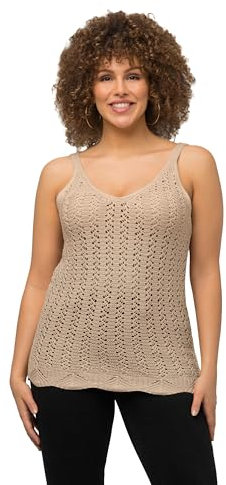 Ulla Popken Top de Ganchillo, Escote en V, Tirante Espagueti, sin Mangas Vainilla 46+ 818812150-46+