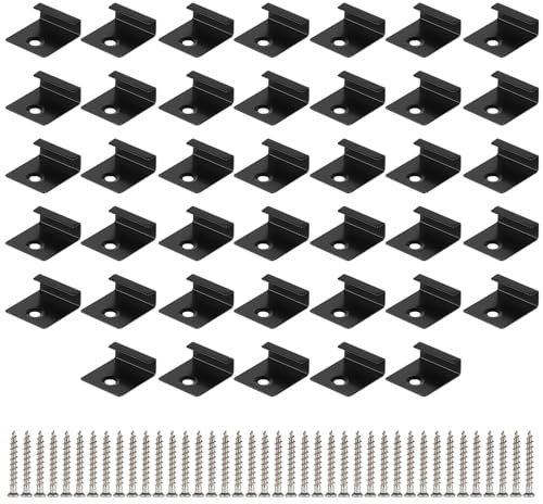 CPROSP 40 Pièces Clips de Fixation WPC avec Vis 4x30mm pour Les Extrémités, Clip de Fixation de Démarreur Caché pour Terrasse, Attache de Fixation Dissimulée en Composite Noir