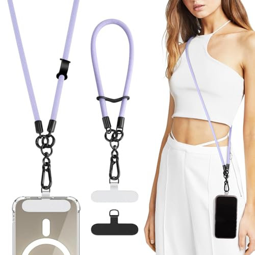 TiMOVO Universal Phone Lanyard Crossbody, Adjustable Anti-Theft Phone Strap Crossbody for Phone Cases, Cell Phone Neck Lanyard Wrist Strap for Women, Light Purple