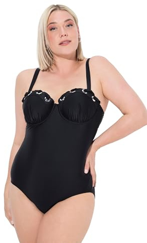 Ulla Popken Costume da Bagno con Occhielli, Coppe morbide, Spalline Regolabili e Materiale Riciclato Nero 46 836467100-46