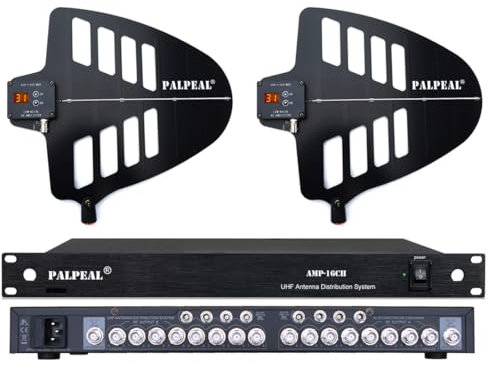 PALPEAL AMP-16CH 16 Channels Wireless Antenna Distribution System,14 Outputs + 2 Cascade Ports,UHF Active Directional Antenna,2200 FT,Wireless Microphone Signal Amplifier