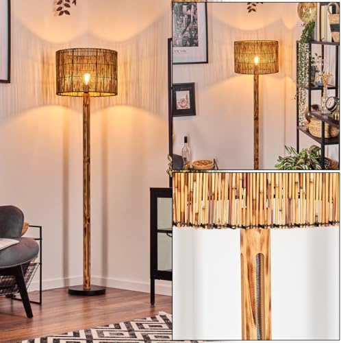 HOFSTEIN golvlampa Cando, golvlampa i skandinavisk design, boho-stil med skärm av flätverk/rotting, Ø 40 cm, E27, höjd 158 cm, med fotbrytare - vardagsrum, sovrum, matsal, kontor