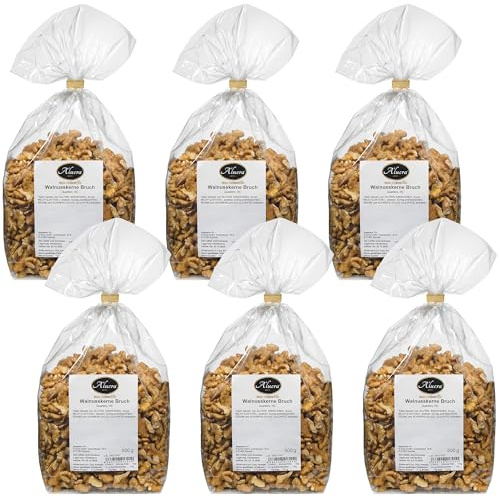 Alucra Walnüsse naturbelassen - Bruch extra hell - handgeknackt aus Chile - Walnusskerne mit Omega-3 - veganer Snack ohne Zusätze - Nüsse für Studentenfutter und Nussmischung - Vorteilspaket 6 x 500g