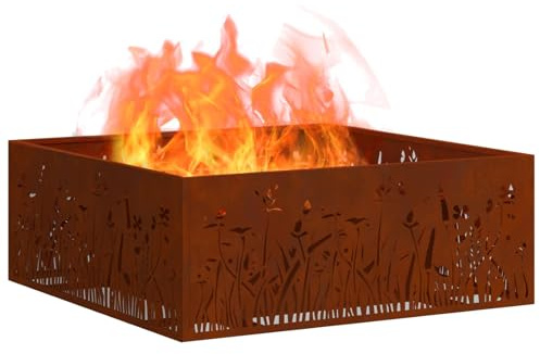 vidaXL Focolare Marrone 80 x 80 x 30 cm, Focolare da Giardino e Terrazza, Design Square in Acciaio Moderno, Portatile, Soluzione di Riscaldamento Resistente alla Ruggine per Serate Accoglienti