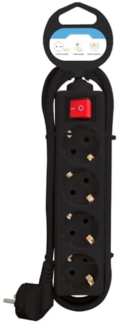Regleta - regleta básica con Interruptor Iluminado, 4 Tomas, Cable de 5 Metros para Conexiones seguras y eficientes.*