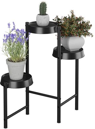 Relaxdays Scaffale Portapiante 4 Ripiani, Ferro e Plastica, Scala Portafiori, Supporto Vasi di Piante, 61x55x30 cm, Nero