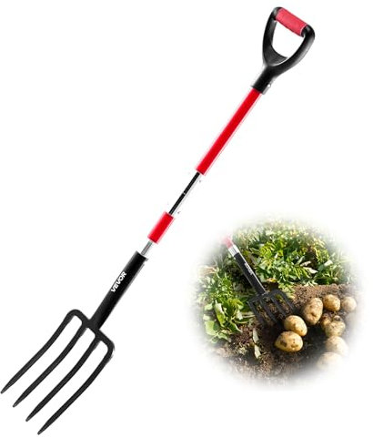 VEVOR Dunggabel, 4-Zinken-Heugabel mit Fiberglasstiel, 1150 mm Mistgabel, Mistforke mit Y-Griff, Spatengabel aus geschmiedetem Stahl für Heu, Kartoffelkompostierung, Umpflanzen und Belüftung