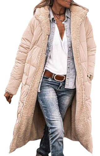 Women's Puffer Coats Sherpa Fleece Lined Long Jackets Long Sleeve Hooded Jacket Reversible Overcoats Zip Outerwears
