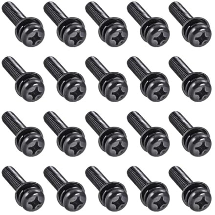 TA-VIGOR M6 Phillips Pan Head Bolt with Spring & Plain Washer 20mm 20pc | Carbon Steel Cross Round Head Machine Screws for Heavy-duty Fastening for Wood, Metal, Plastic