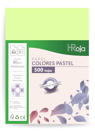 HRoja - Papel A4 Verde Pastel 80 gr, 500 hojas - Hecho en Europa - Folios Colores Pastel para Impresora Inkjet y Láser | Ideal para Oficina, Hogar y Manualidades