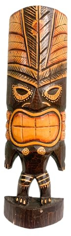 My Family House Hand Carved Wooden Tiki Mask Wall Art, Polynesian Tribal Decor, Assorted Designs, Rustic Tropical Home & Garden Ornament (Design 1)