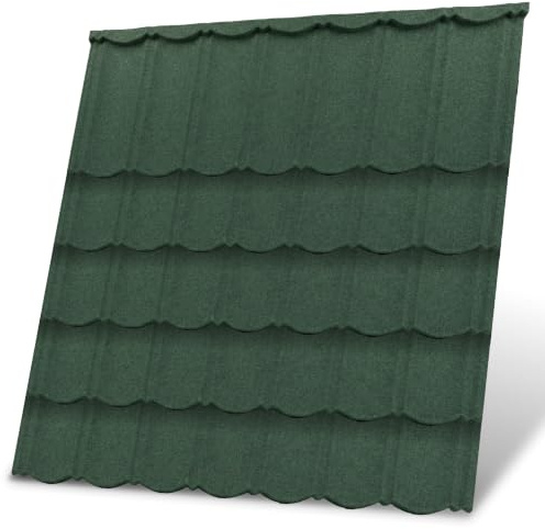 Metal Roof Shingles, 15 Pack, 7.1m² – Stone Coated Galvanised Roofing Tiles | Rust-Resistant, Weather-Resistant, Green, 0.25mm Thick, Zinc Coated, Corrugated, Sheds, Garages, Canopies, Houses