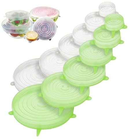 12 PCS Silicone Lids Food Covers, Reusable Silicone Stretch Lids Replace Plastic Wrap Airtight Food Covers for Bowls, Dishes & Fruit Leftovers Storage