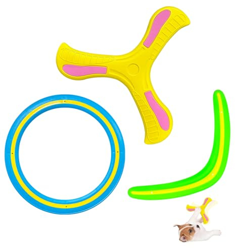 Rdunulioo Lot de 3 boomerang et frisbee pour chien, retour Bumerang et frisbee robuste pour chien, disque de vol léger pour l'extérieur, le camping, le parc et les activités quotidiennes des animaux