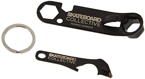 Skateboard Tune Up Kit by Collective, Universal Skate Tool With Kingpin, Axle Nut & Hardware Wrenches, Bottle Opener, Griptape Blade & Phillips Screwdriver, Also Includes Keychain Can Tool