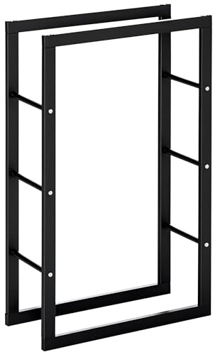 HOMCOM Porta Legna da Interno Verticale con Portata 100 kg max, Legnaia da Esterno e Interno in Metallo, 60x25x100 cm, Nero